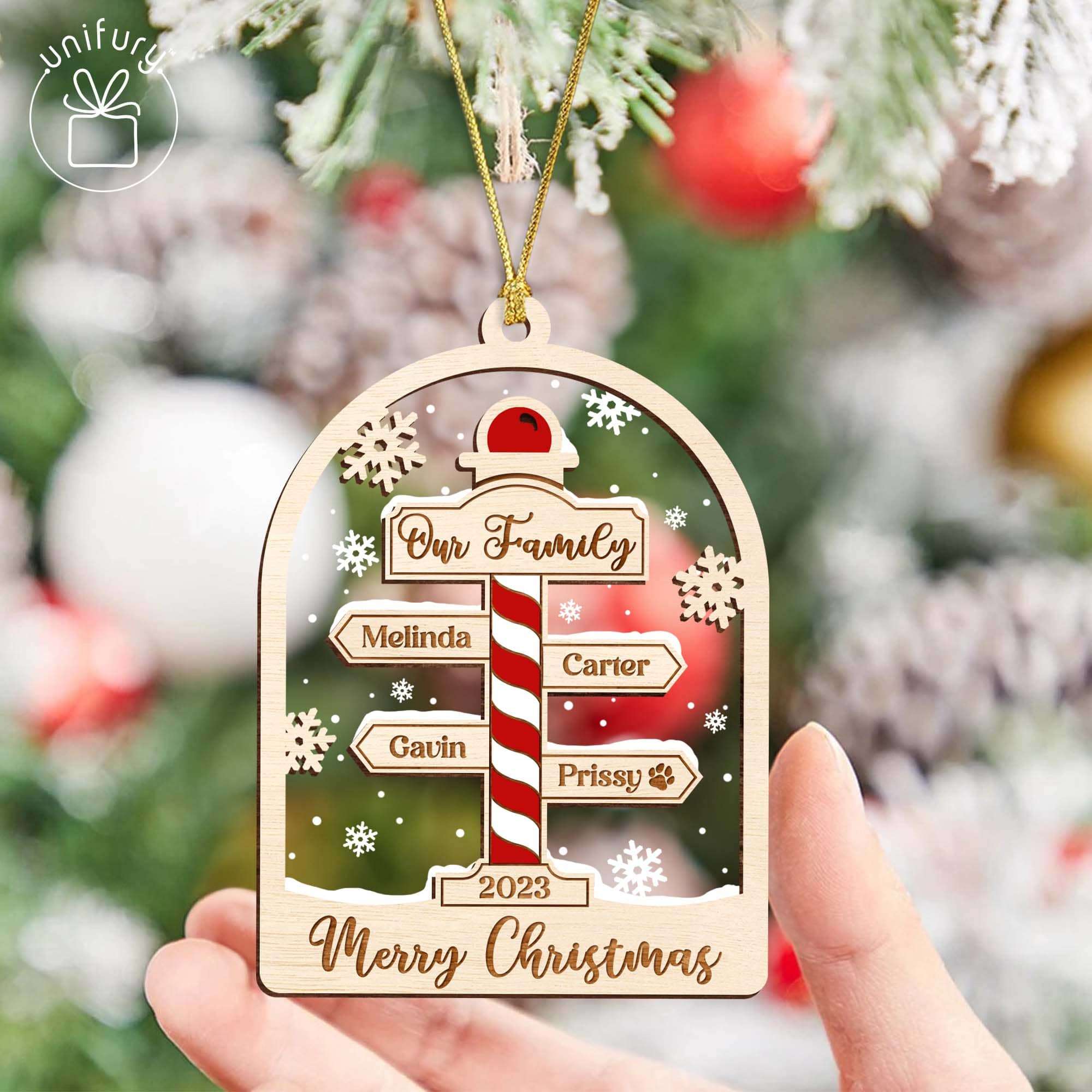 Unique North Pole Family Christmas Wood and Acrylic Ornament
